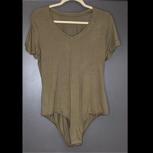 Army Green T-Shirt V-Neck Bodysuit sz L